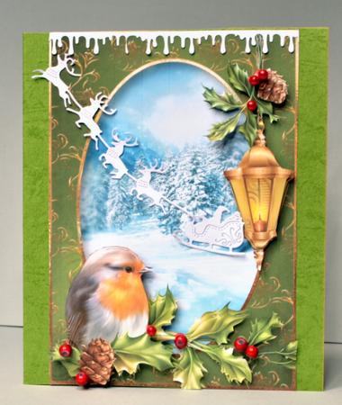 Robin, Holly & Lantern Snowy Scene by Kristina Norbat