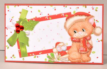 Blank Christmas Money Wallet Envelope Mistletoe Cat by Kristina Norbat