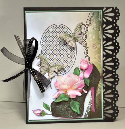 Scalloped S Edged Lattice Card Roses Shoes by Kristina Norbat