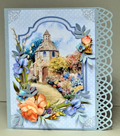 Dovecote Cottage with Roses and Iris Quick Card by Kristina Norbat
