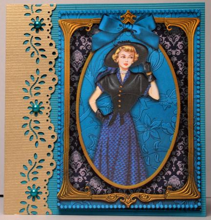 Elegant Teal Lady One Edge Scallop Bottom 7x5inch Stacker by Kristina Norbat