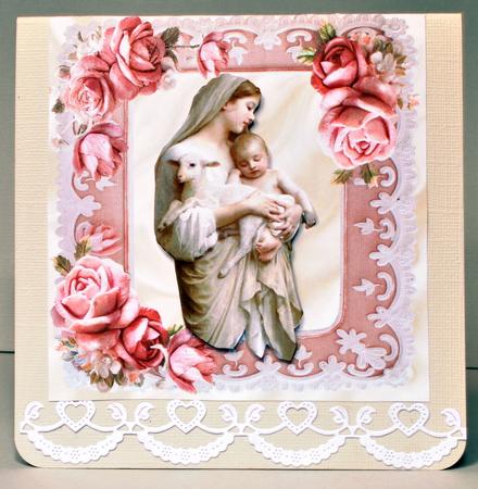 Mother and Child in Rose Frame with Lamb 8x8 by Kristina Norbat