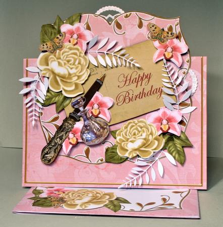C Rose P Orchid Happy Birthday Fancy Sq Deco Card & E Kit by Kristina Norbat