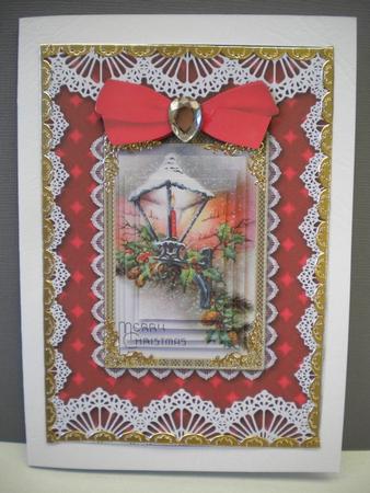 Christmas Lantern A5 Lace Border Step by Step Card Front by Kristina Norbat