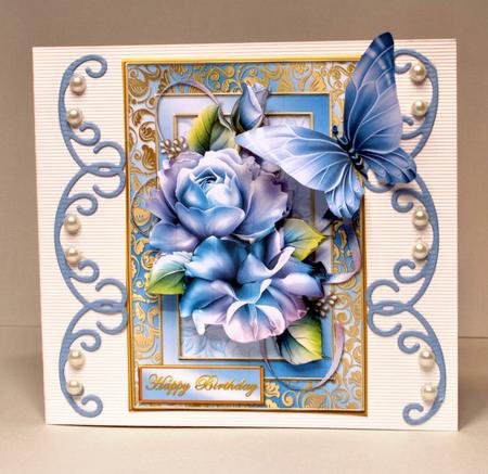 Gold Framed Porcelain Roses Card Front by Kristina Norbat