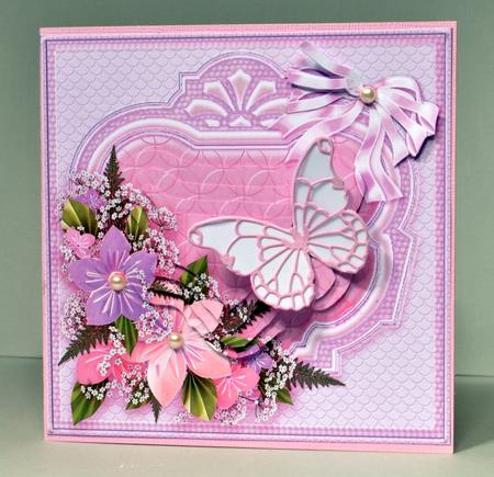 Pink and Lilac Paper Flowers 6in x 6in Panel Pyramage by Kristina Norbat