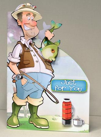 Fishing Dude Big Fish Shaped Card by Kristina Norbat
