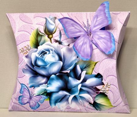 Blue Roses with Lilac Bow and Butterflies Pillow Box by Kristina Norbat
