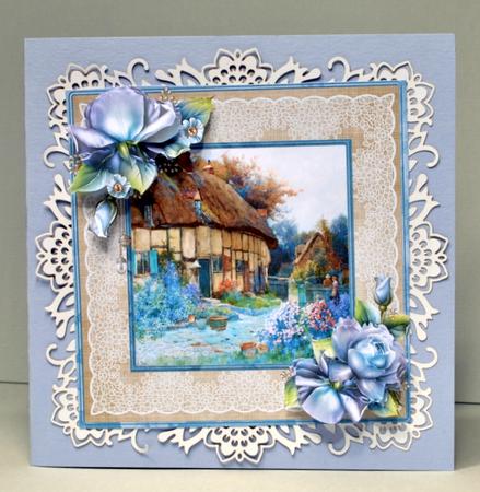 Blue Rose Cottage 8x8 Card with Decoupage by Kristina Norbat