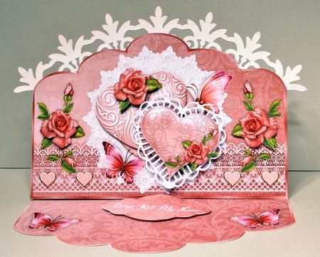 Hearts & Roses in Pink Scallop Easel Card Mini-kit by Kristina Norbat