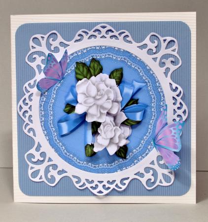 Pretty Blue Lace Doilie with Roses A4 by Kristina Norbat
