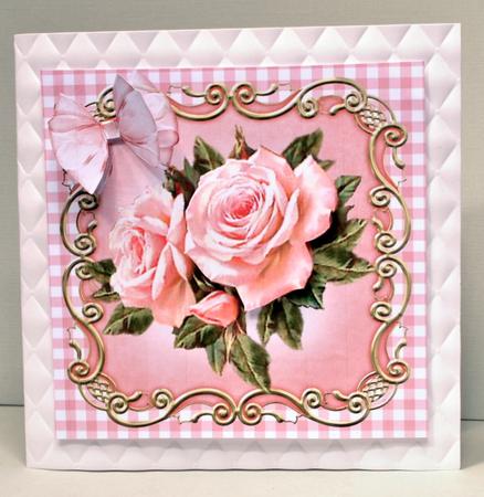 Pink Roses, Pink Gingham and Pretty Bow 8x8 by Kristina Norbat