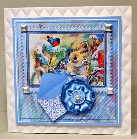 Christmas Robin and Cute Bunny 5in x 5in Decoupage by Kristina Norbat