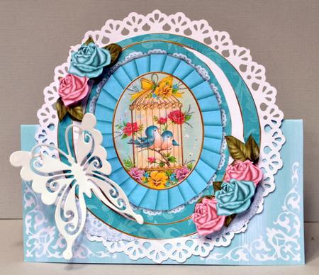 Teal Floral Birdcage Oval Over 3D Mini Card Kit by Kristina Norbat