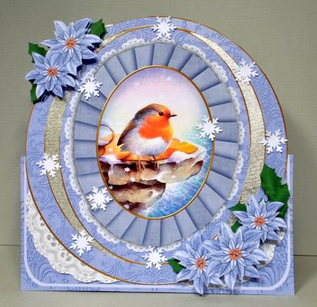 Christmas Blue Robin Oval Over 3D Mini Card Kit by Kristina Norbat