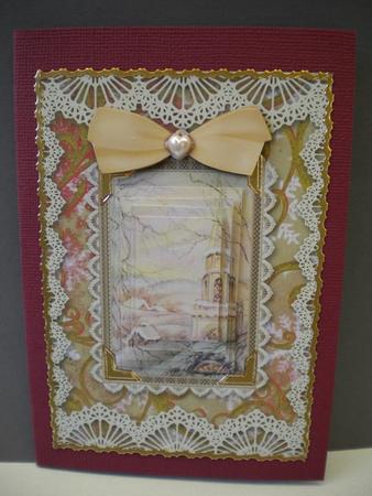Christmas Church A5 Lace Border Card Front Step by Step by Kristina Norbat
