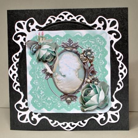 Cameo with Blue Roses in Ornate Frame 8x8 by Kristina Norbat