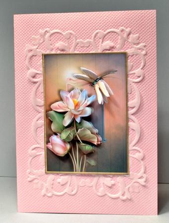 Lotus Flower and Dragonfly Card Front with Decoupage by Kristina Norbat