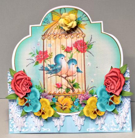 Teal Birdcage Lovebirds Fancy Over 3D Mini Card Kit by Kristina Norbat