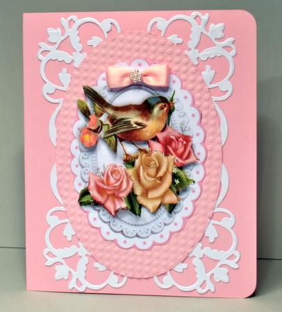 Little Bird on Pretty Edwardian Roses on a Plaque by Kristina Norbat