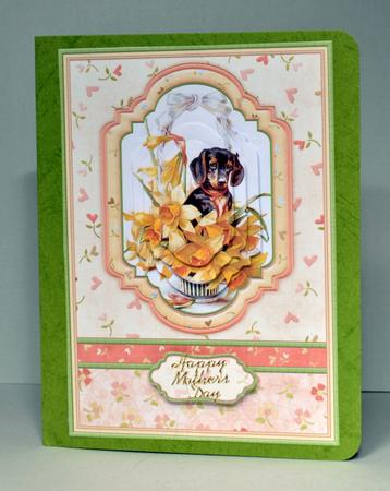 Easter Puppy in Daffodil Basket Card Topper & Pyramage by Kristina Norbat