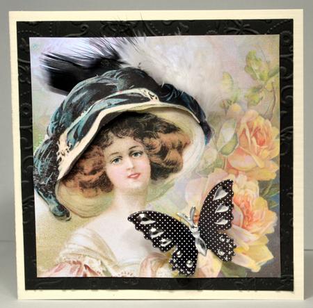 Vintage Lady in Big Hat with Peach Roses 8x8 by Kristina Norbat