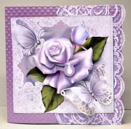 Beautiful Shimmering Lilac Rose Flutters Card Front Kit by Kristina Norbat