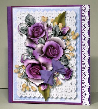 Lovely Deep Violet Roses on Dragonsfly Lace  by Kristina Norbat