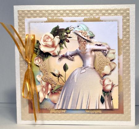 Soft Cream Rose Lady Card Front by Kristina Norbat