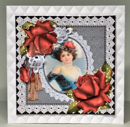 8x8 Cameo Vintage Lady with Red Roses by Kristina Norbat