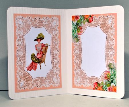 Elegant Lady Sitting with Fan on Peach Lace A5 Insert by Kristina Norbat