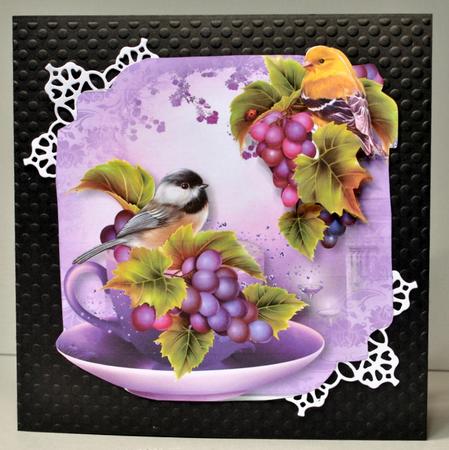 Teacup, Saucer & Purple Grapes - Shaped Topper by Kristina Norbat