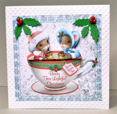Two Little Christmas Mice Sitting in a Teacup 8x8 by Kristina Norbat