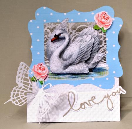 Pretty Vintage Swan in Polkadot Frame with Roses by Kristina Norbat