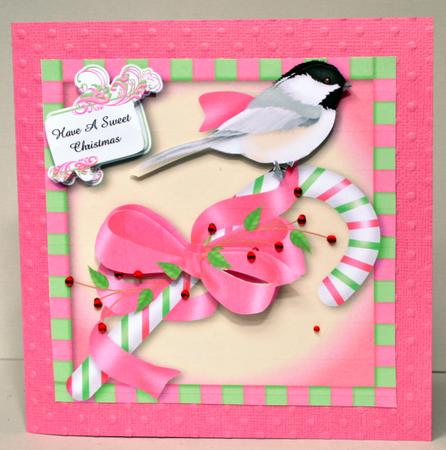 Chickadee Candy Cane Pink Christmas by Kristina Norbat