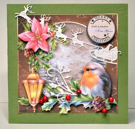 Pink Poinsettia & Robin Winter Scene by Kristina Norbat