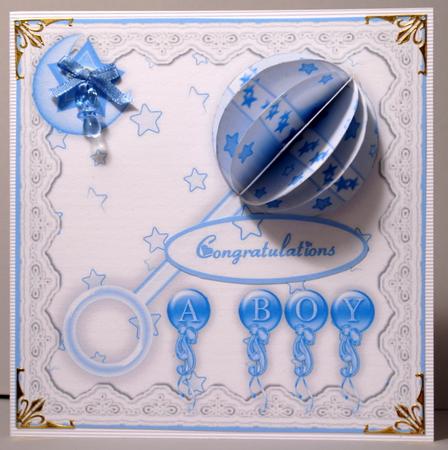 3D Baby Boy Rattle Embellishment and Card Front by Kristina Norbat