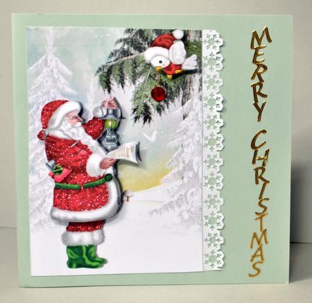 Santa and Little Robin in Snow Scene A4 by Kristina Norbat