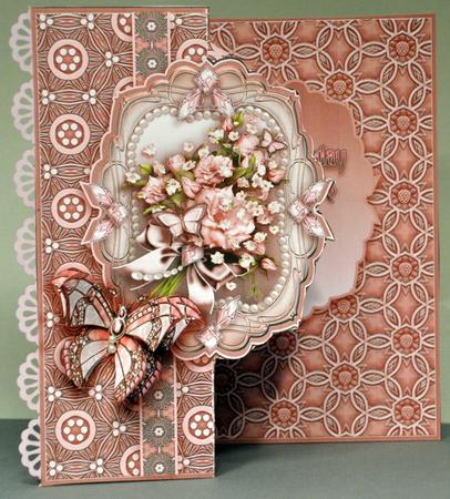 Vintage Pink Roses Bouquet Fold Back Birthday Card by Kristina Norbat