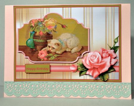 Cat and a Rose Card with Decoupage by Kristina Norbat