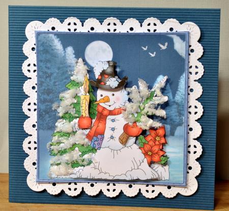 Snowman Lights His Way Home Card with Decoupage by Kristina Norbat