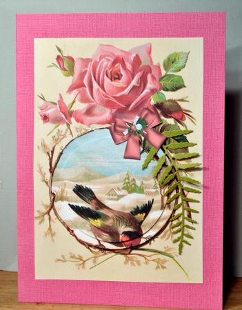 Pretty Bird with Rose in Snow Scene Oval Pyramids by Kristina Norbat