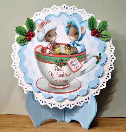 Cute Christmas Mice in a Teacup, with Plate and Stand by Kristina Norbat
