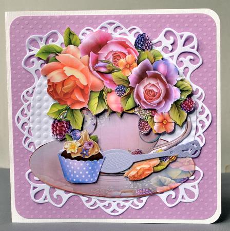 Mauve and Pink Roses and Tea Cup Shaped Card by Kristina Norbat