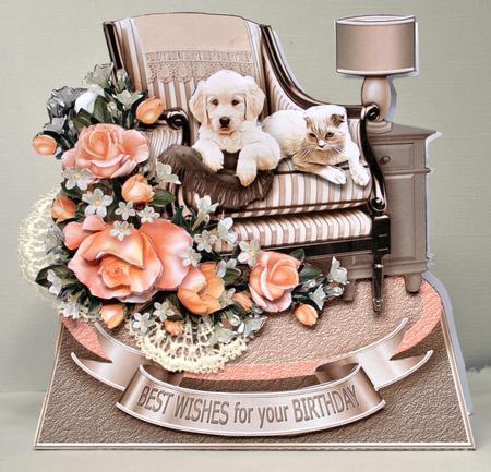 Shaped Triangular Base Puppy & Cat on a Striped Armchair Kit by Kristina Norbat