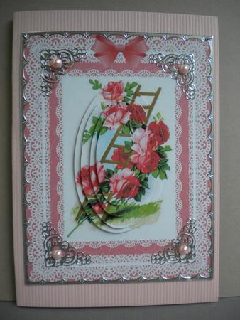 Climbing Roses 'n Lace Pyramid Card Front by Kristina Norbat