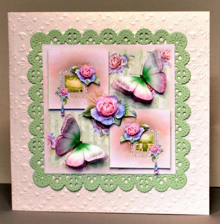 Soft Butterfly Roses in Green and Pinks Card Front with Inse by Kristina Norbat
