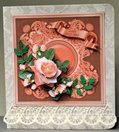 Pale Peach Roses on an Embroidered Frame Decoupage Mini Kit by Kristina Norbat