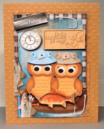 Male Card Gone Fishing Owls by Kristina Norbat