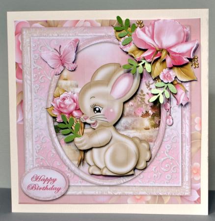Bunny with Roses Card Front by Kristina Norbat